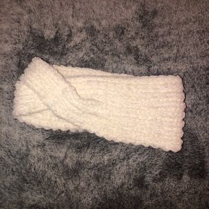 White soft head band for cold weather